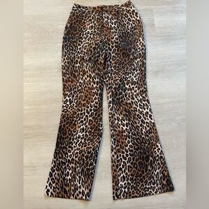 Time and Tru Leopard Print Wide-Leg Trousers - Brown Black Cream